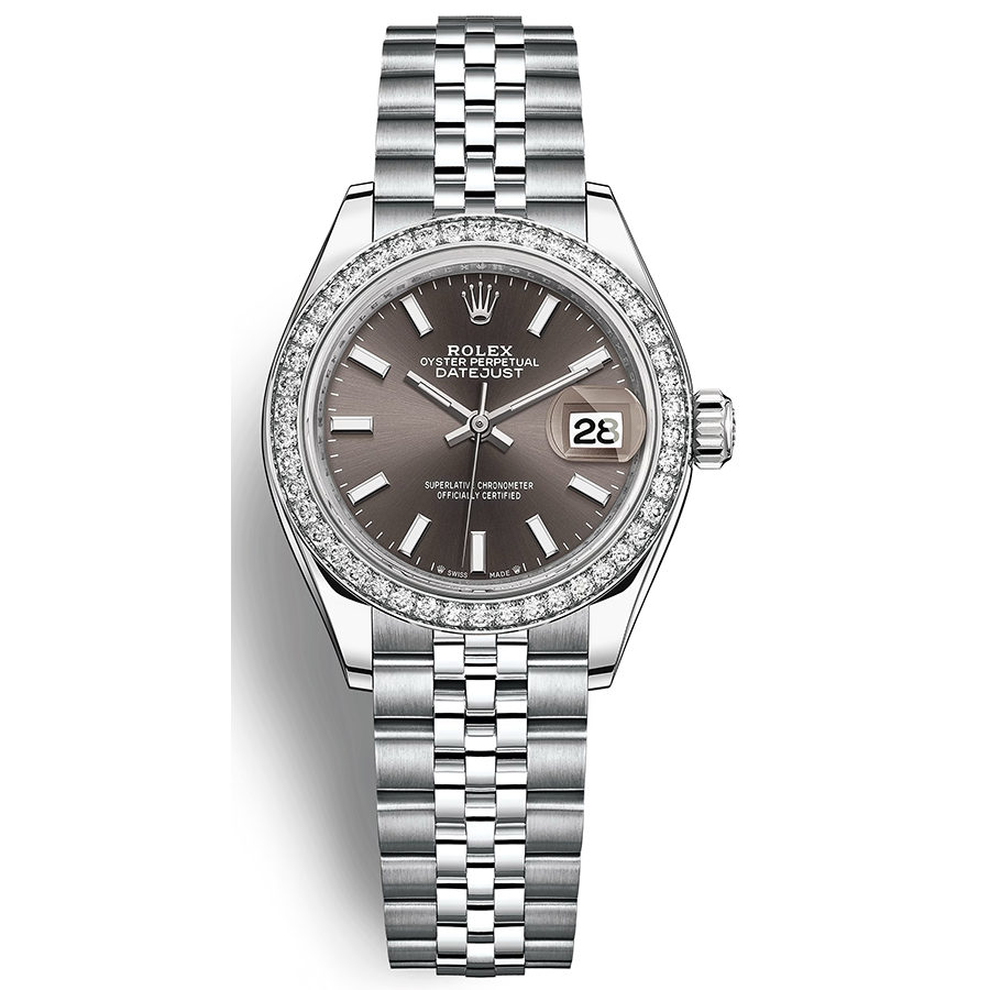 Rolex 1:1 Super Clone Lady-Datejust Dark Grey Dial Diamond Bezel 28mm 279384RBR