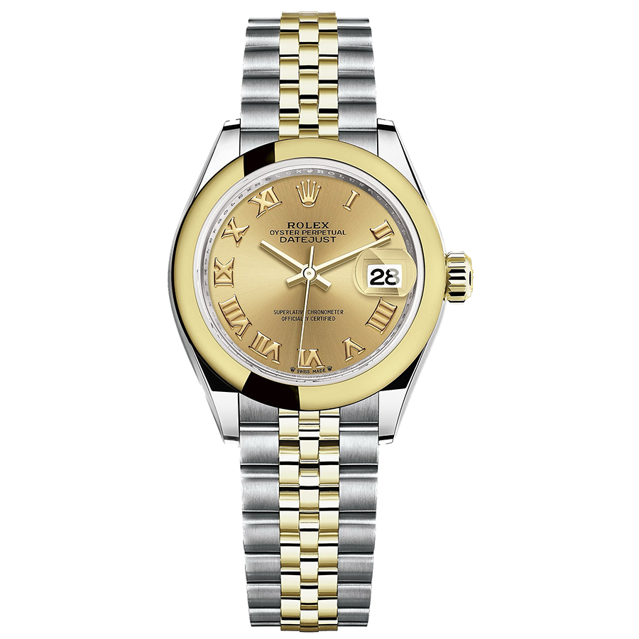 Rolex 1:1 Super Clone Lady-Datejust Champagne Roman Numeral Dial Domed Bezel 28mm 279163