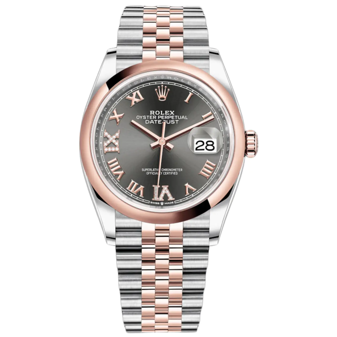 Rolex 1:1 Super Clone Datejust Slate Roman Numeral Dial Domed Bezel 36mm Diamonds Jubilee