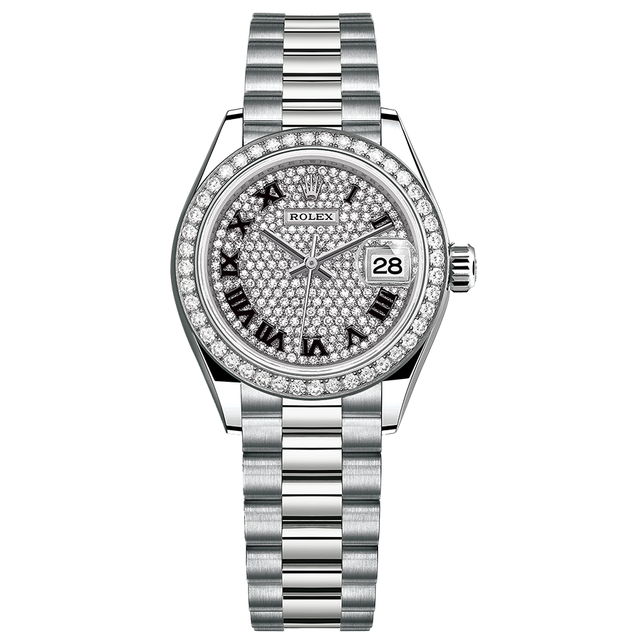 Rolex 1:1 Super Clone Lady-Datejust Diamond-Paved Roman Numeral Dial Diamond Bezel 28mm 279139RBR