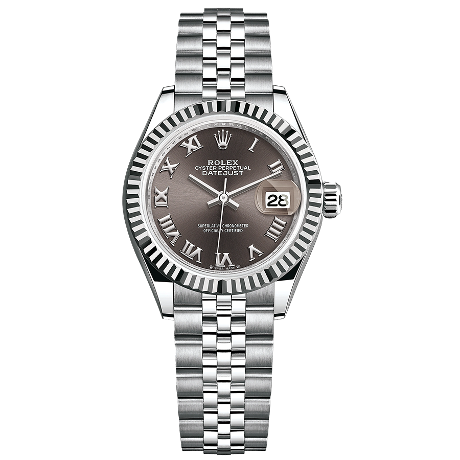 Rolex 1:1 Super Clone Lady-Datejust Dark Grey Roman Numeral Dial Fluted Bezel 28mm 279174