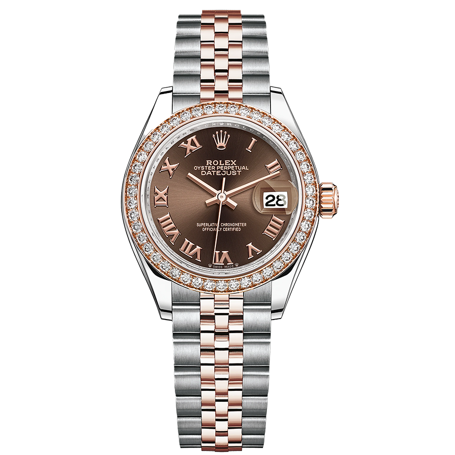 Rolex 1:1 Super Clone Lady-Datejust Chocolate Roman Numeral Dial Diamond Bezel 28mm 279381RBR