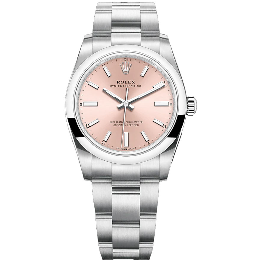 Rolex 1:1 Super Clone Oyster Perpetual Pink Dial Domed Bezel 34mm 124200