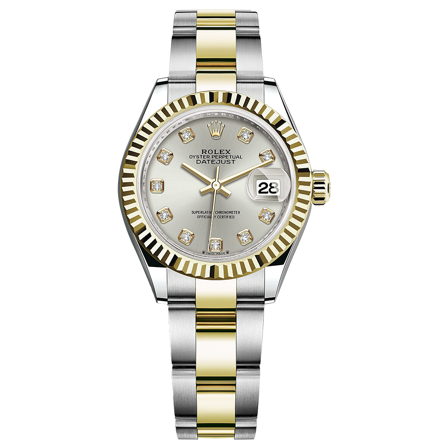 Rolex 1:1 Super Clone Lady-Datejust Silver Diamond Dial Fluted Bezel 28mm 279173