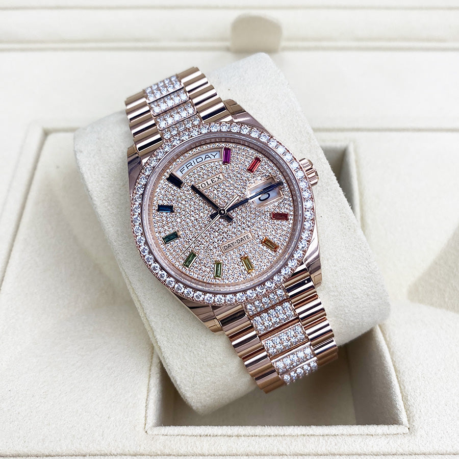 Rolex 1:1 Super Clone Day-Date 36mm Factory Diamond Setting Emerald Pave Diamond Dial 128345RBR