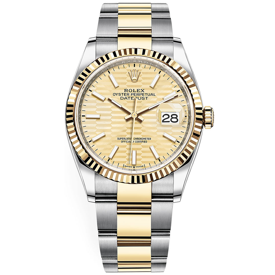 Rolex 1:1 Super Clone Datejust Golden Fluted Motif Dial Fluted Bezel 36mm 126233