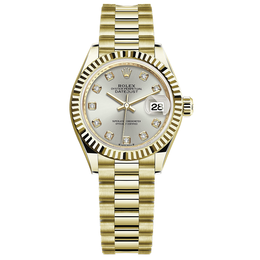 Rolex 1:1 Super Clone Lady-Datejust Silver Diamond Dial Fluted Bezel 28mm 279178