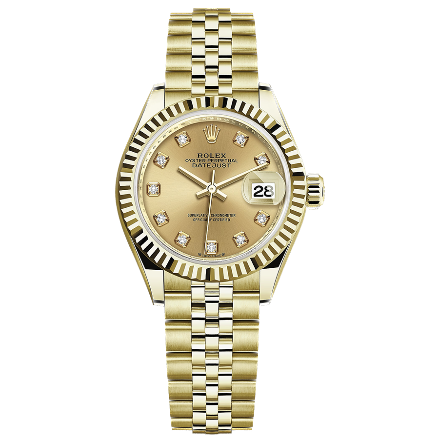 Rolex 1:1 Super Clone Lady-Datejust Champagne Diamond Dial Fluted Bezel 28mm 279178
