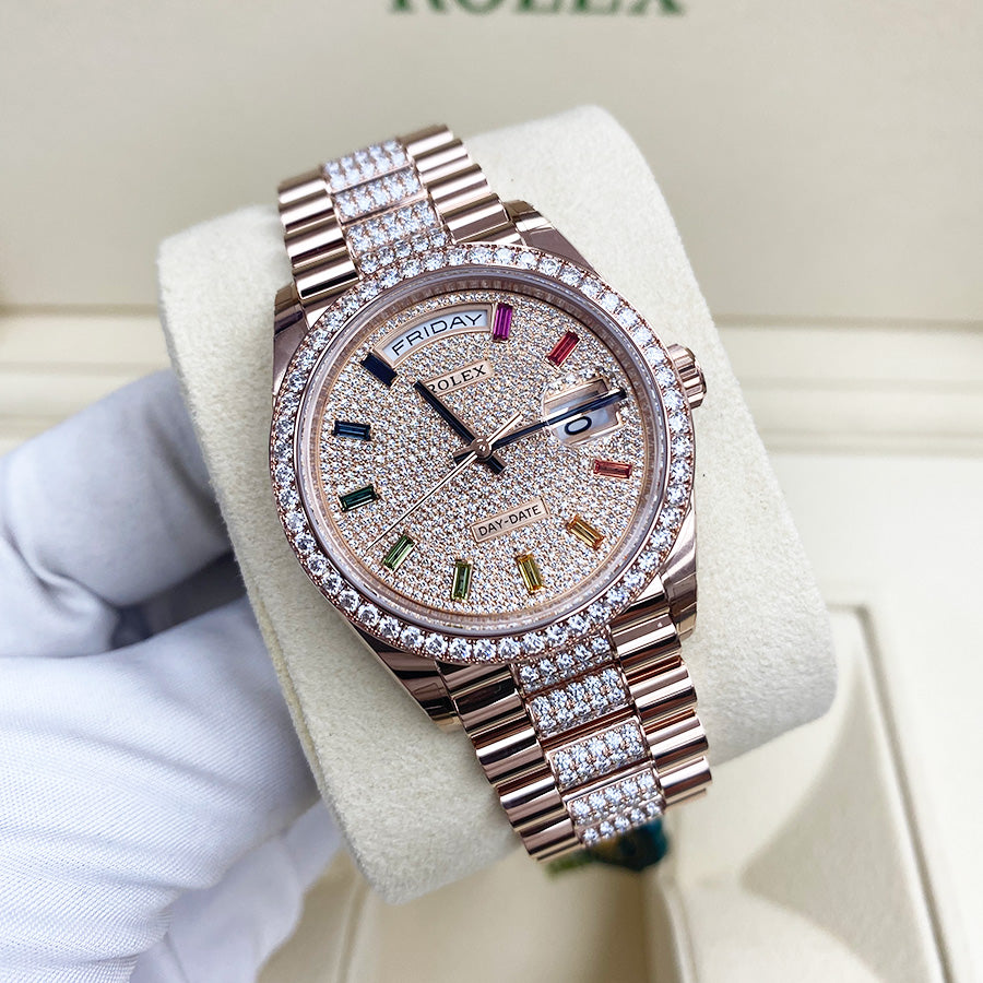Rolex 1:1 Super Clone Day-Date 36mm Factory Diamond Setting Emerald Pave Diamond Dial 128345RBR
