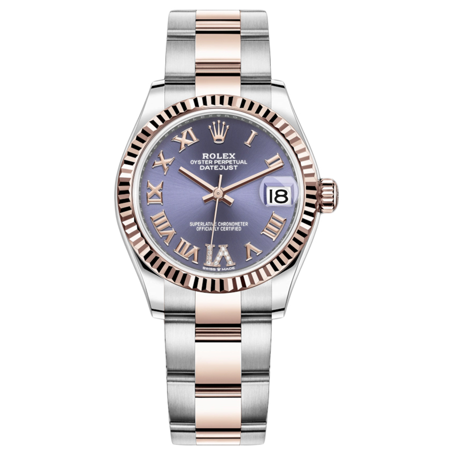 Rolex 1:1 Super Clone Datejust Purple Diamond Roman Numeral Dial Fluted Bezel 31mm 278271