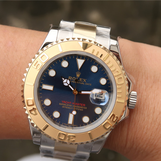 Rolex 1:1 Super Clone Yacht-Master 1 Goldmix ( Gold & Blue Dial ) Stainless Steel 40mm