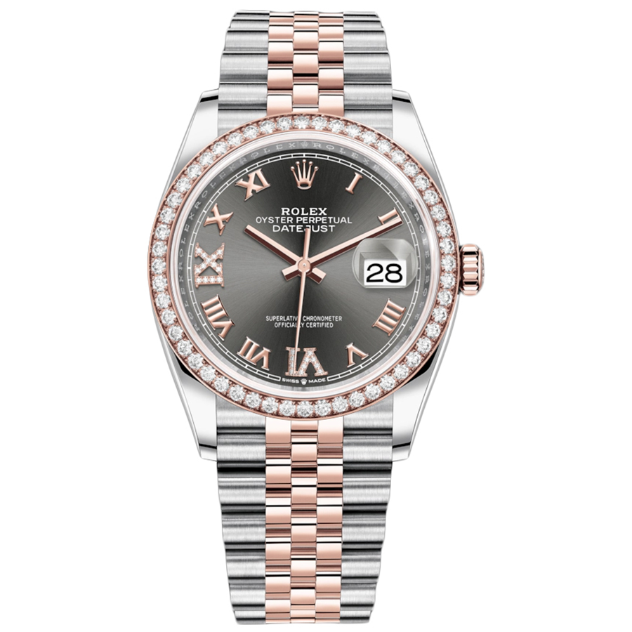 Rolex 1:1 Super Clone Datejust Slate Roman Numeral Dial Diamond Bezel 36mm 126281RBR