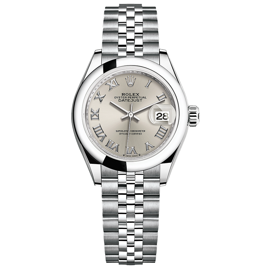 Rolex 1:1 Super Clone Lady-Datejust Silver Roman Numeral Dial Domed Bezel 28mm 279160