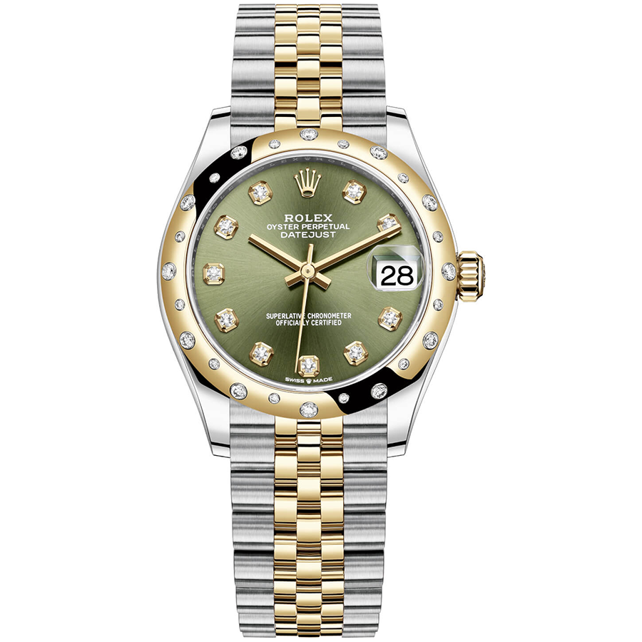 Rolex 1:1 Super Clone Datejust Olive Green Diamond Dial Diamond-Set Bezel 31mm 278343RBR