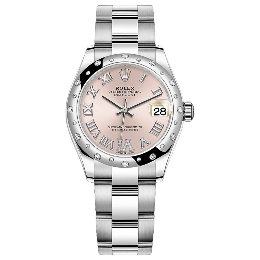 Rolex 1:1 Super Clone Datejust Pink Diamond Roman Numeral Dial 31mm Diamond-Set Bezel 278344RBR