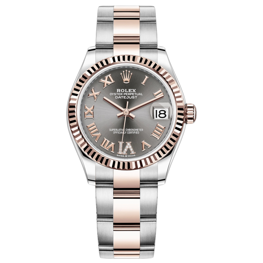 Rolex 1:1 Super Clone Datejust Dark Grey Diamond Roman Numeral Dial Fluted Bezel 31mm 278271