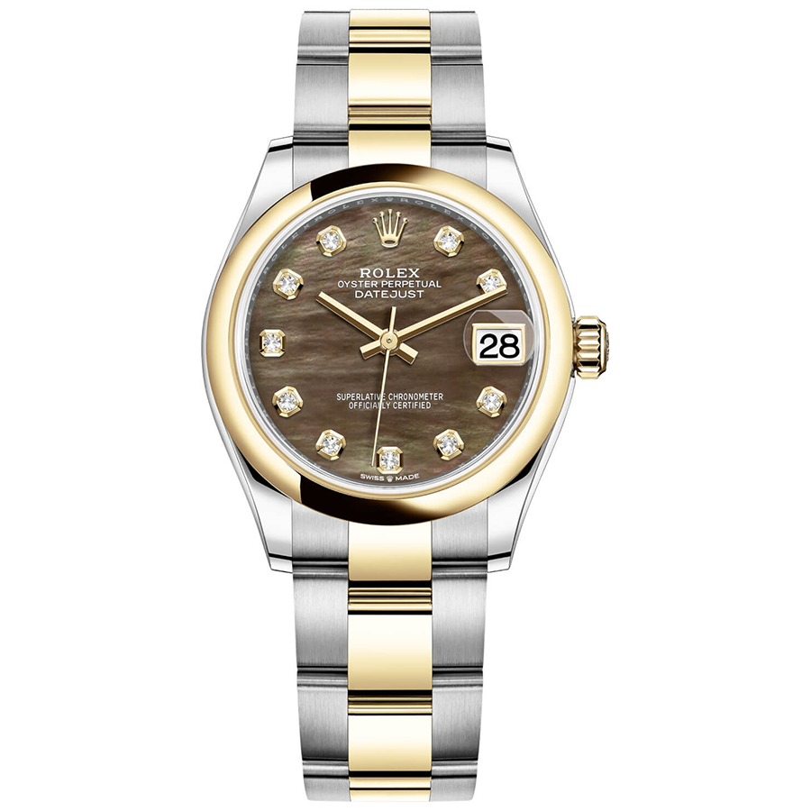 Rolex 1:1 Super Clone Datejust Black Mother Of Pearl Diamond Dial Domed Bezel 31mm 278243