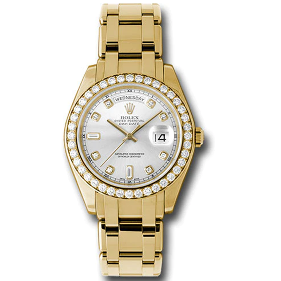 Rolex 1:1 Super Clone Day-Date Yellow Gold Silver Diamond Dial Diamond Bezel 39mm 18948SD