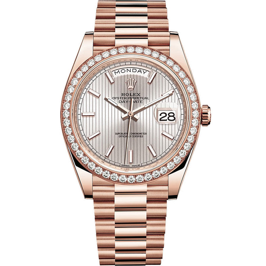 Rolex 1:1 Super Clone Day-Date 40 Presidential 228345 Diamond Bezel Sundust Stripe Motif Dial