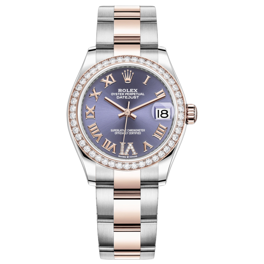 Rolex 1:1 Super Clone Datejust Purple Diamond Roman Numeral Dial Diamond Bezel 31mm 278381RBR