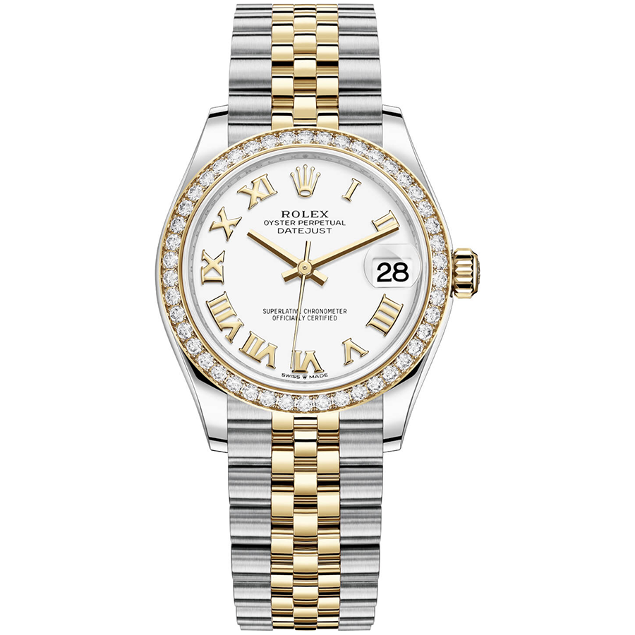 Rolex 1:1 Super Clone Datejust White Roman Numeral Dial Diamond Bezel 31mm 278383RBR