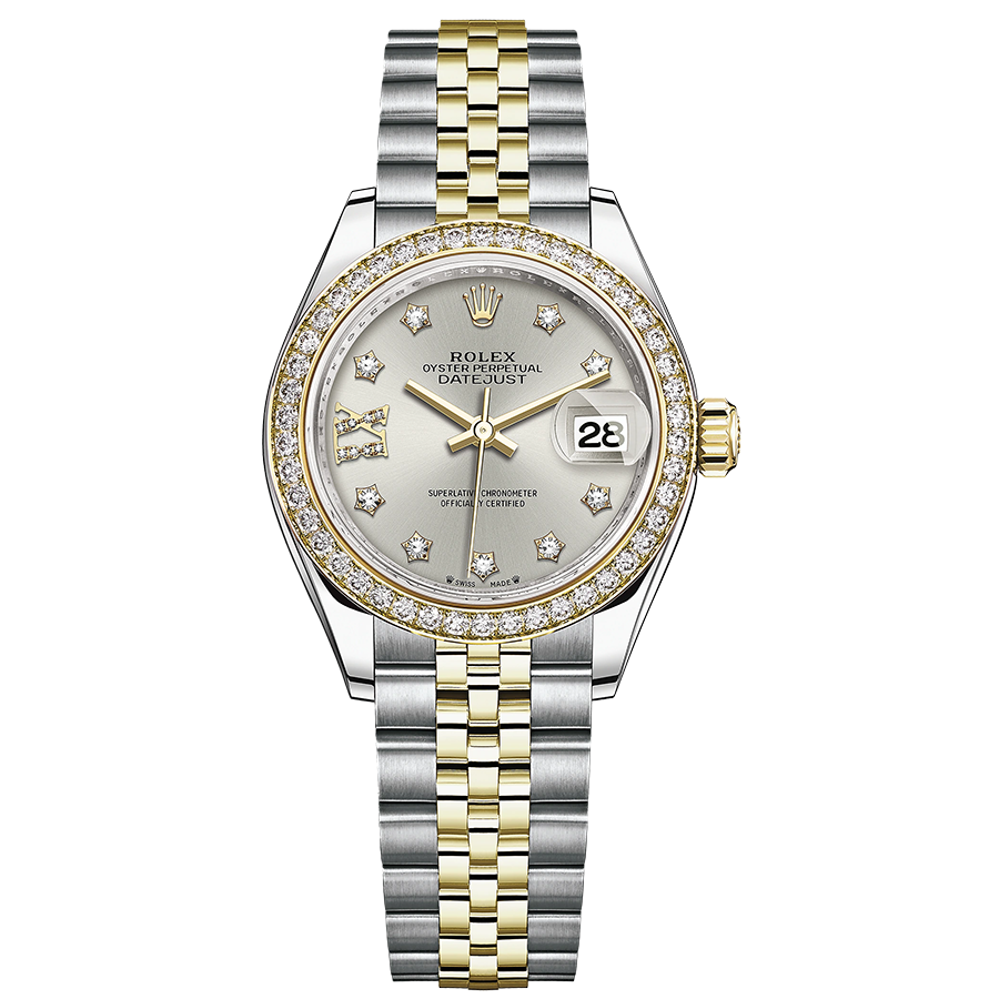Rolex 1:1 Super Clone Lady-Datejust Silver Diamond Star Dial Diamond Bezel 28mm 279383RBR