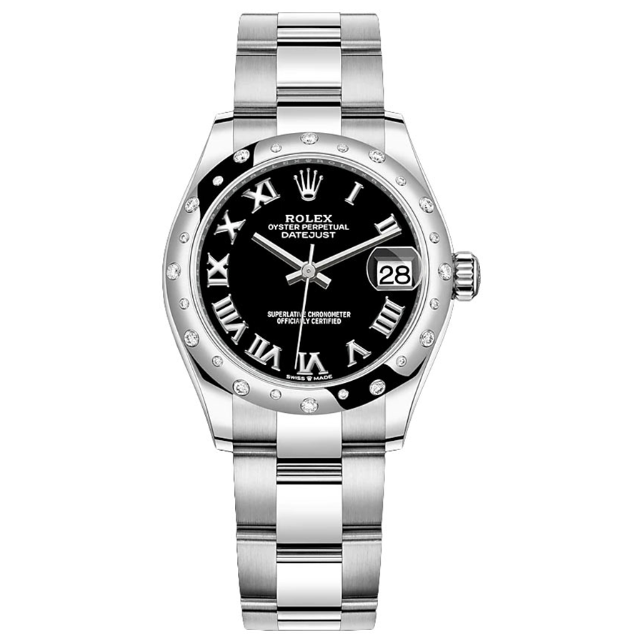 Rolex 1:1 Super Clone Datejust Black Roman Numeral Dial Diamond-Set Bezel 31mm 278344RBR