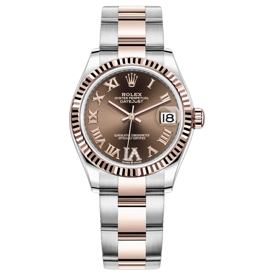 Rolex 1:1 Super Clone Datejust Chocolate Diamond Roman Numeral Dial Fluted Bezel 31mm 278271