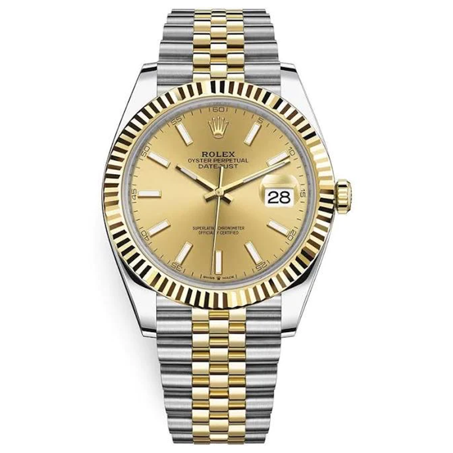 Rolex 1:1 Super Clone Datejust 41mm Champagne Dial Fluted Bezel 126333