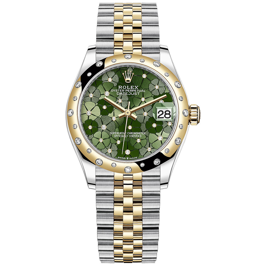 Rolex 1:1 Super Clone Datejust Olive Green Floral Motif Dial Diamond-Set Bezel 31mm 278343RBR