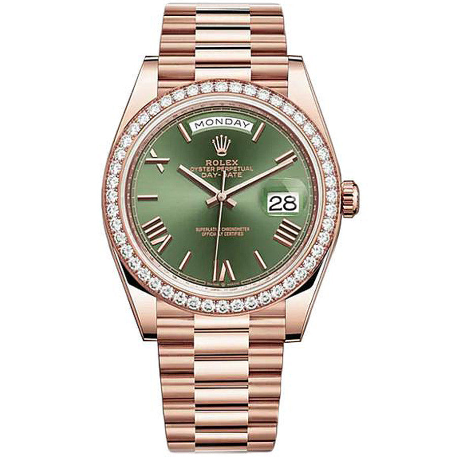 Rolex 1:1 Super Clone Day-Date 40 Presidential 228345 Diamond Bezel Olive Green Dial