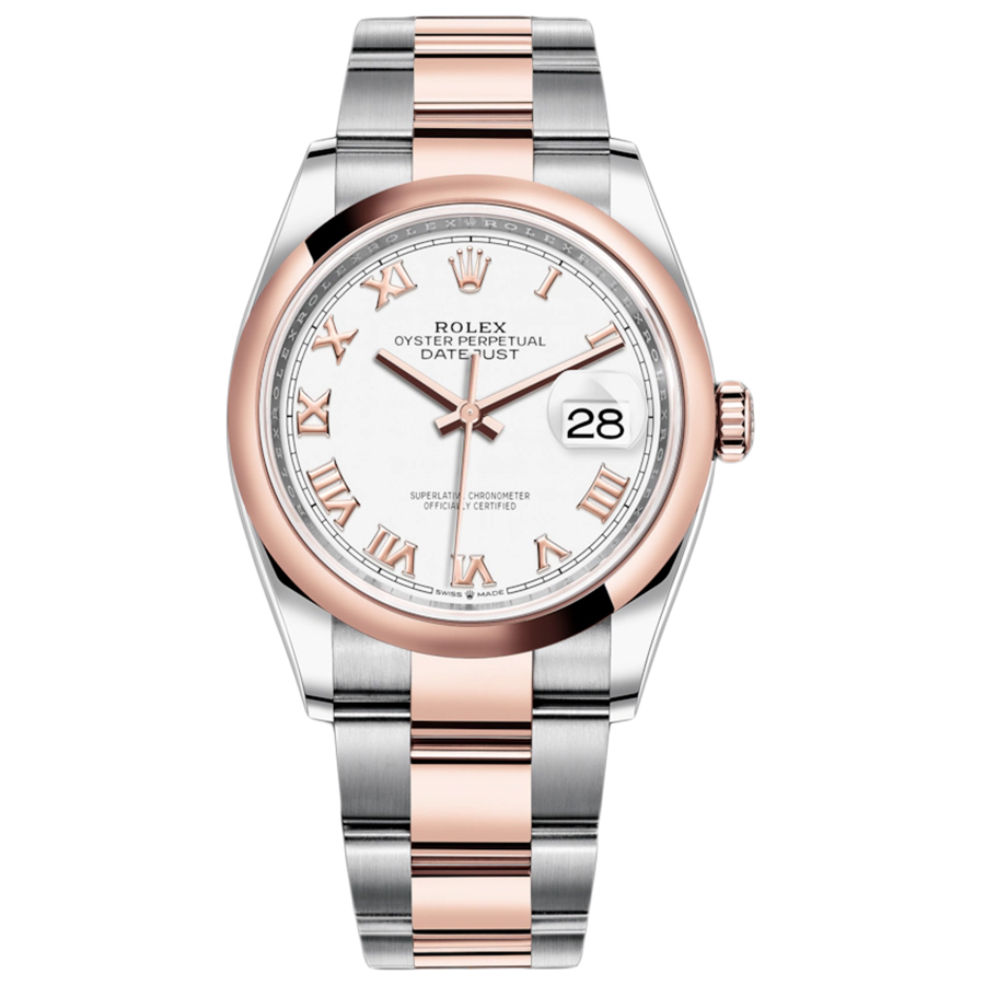 Rolex 1:1 Super Clone Datejust White Roman Numeral Dial Domed Bezel 36mm 126201