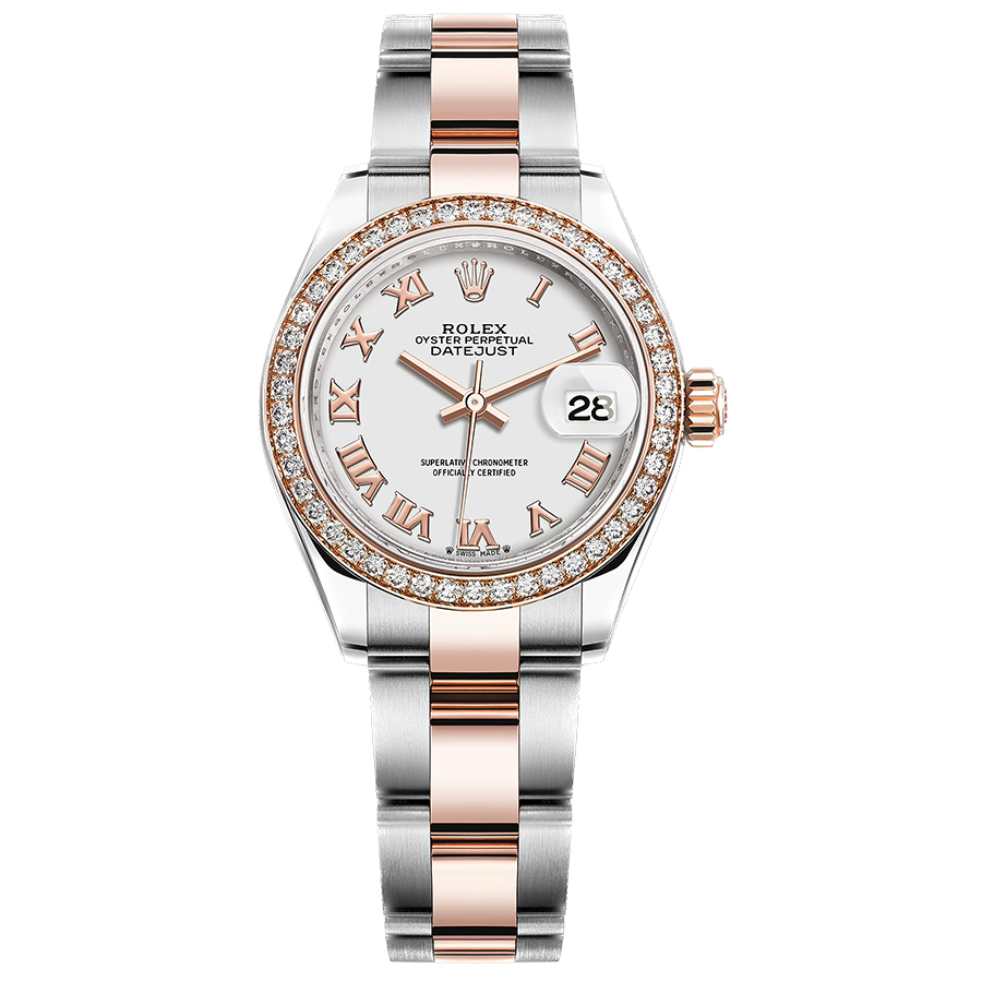 Rolex 1:1 Super Clone Lady-Datejust White Roman Numeral Dial Diamond Bezel 28mm 279381RBR