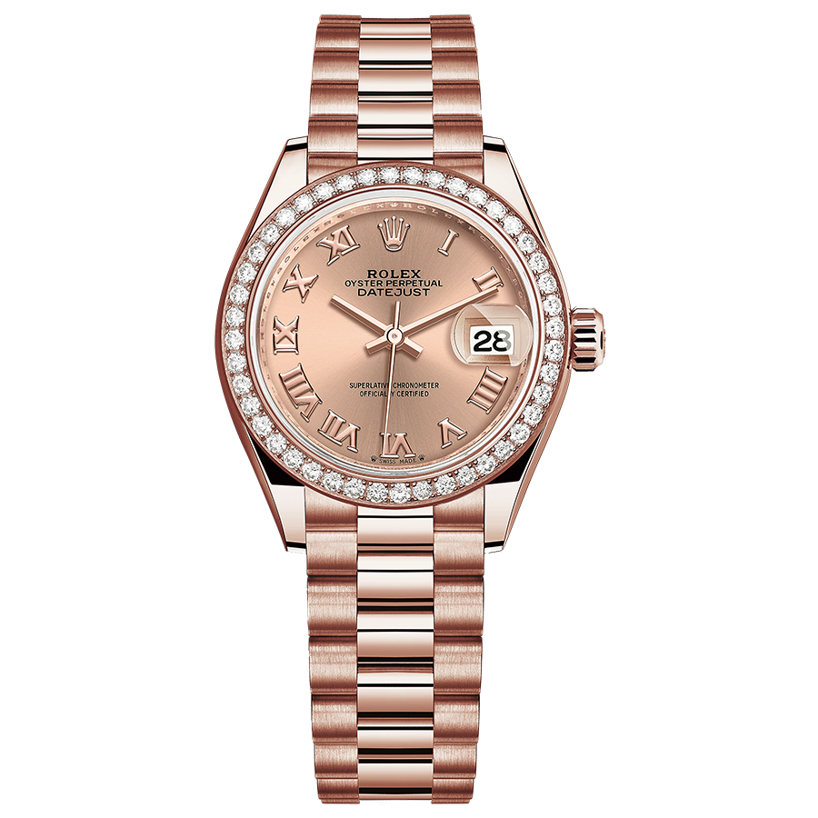 Rolex 1:1 Super Clone Lady-Datejust Rose Roman Numeral Dial Diamond Bezel 28mm 279135RBR