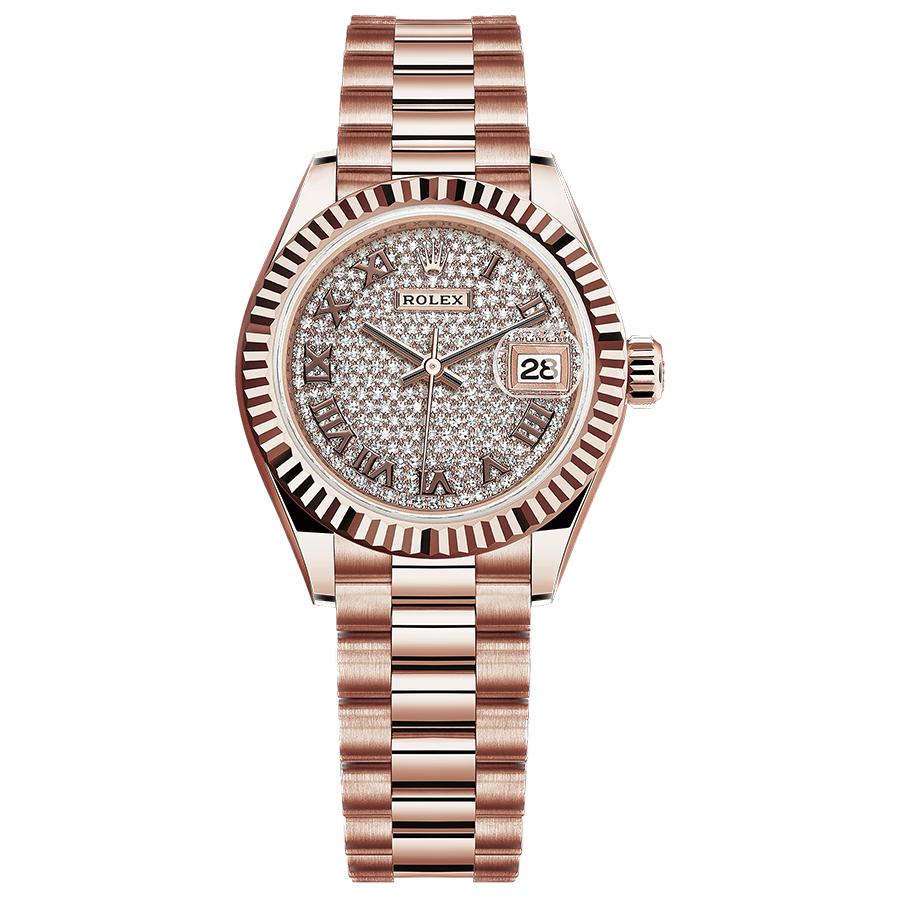 Rolex 1:1 Super Clone Lady-Datejust Diamond-Paved Roman Numeral Dial Fluted Bezel 28mm 279175