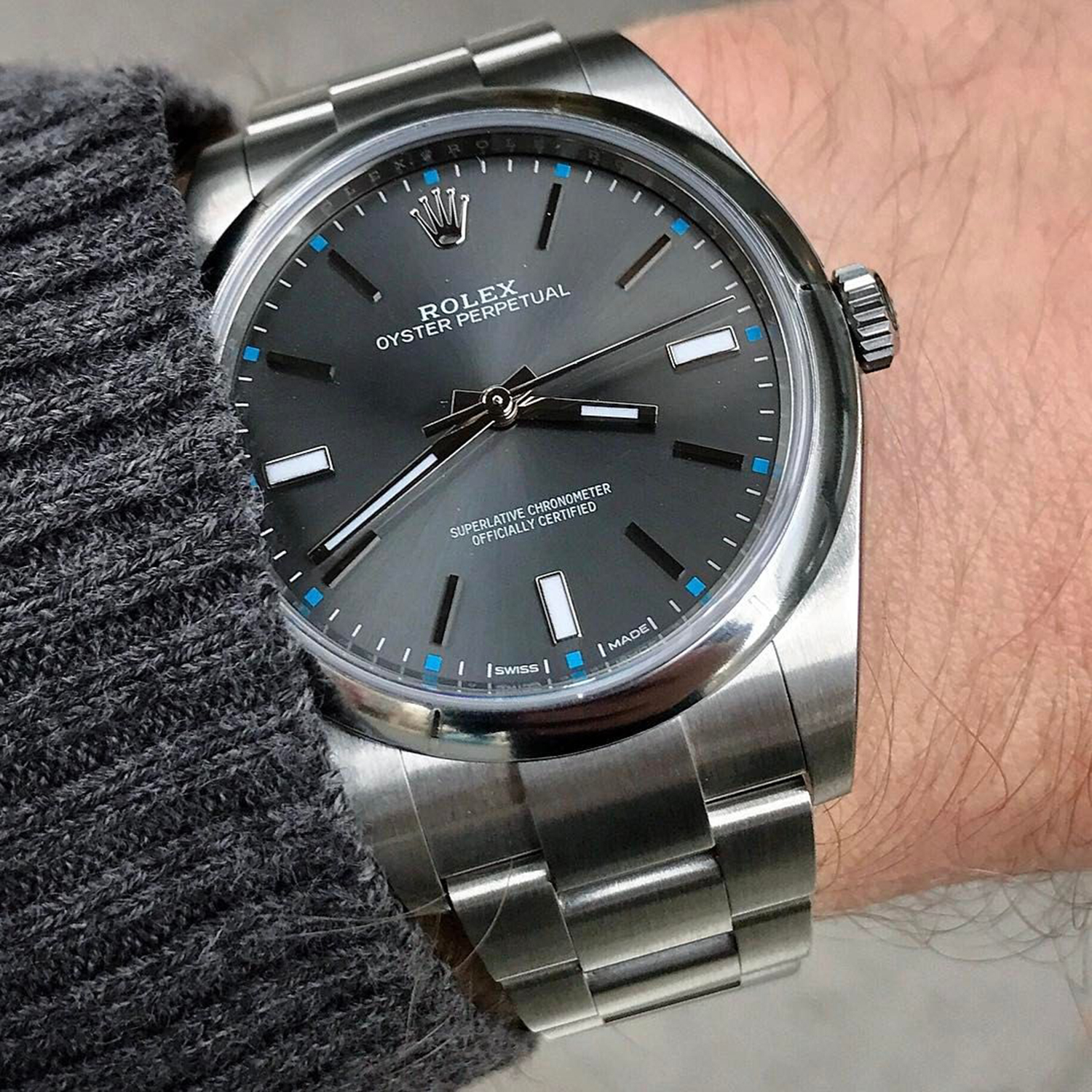Rolex 1:1 Super Clone Oyster Perpetual 39mm Dark Rhodium Dial Watch 114300-0001