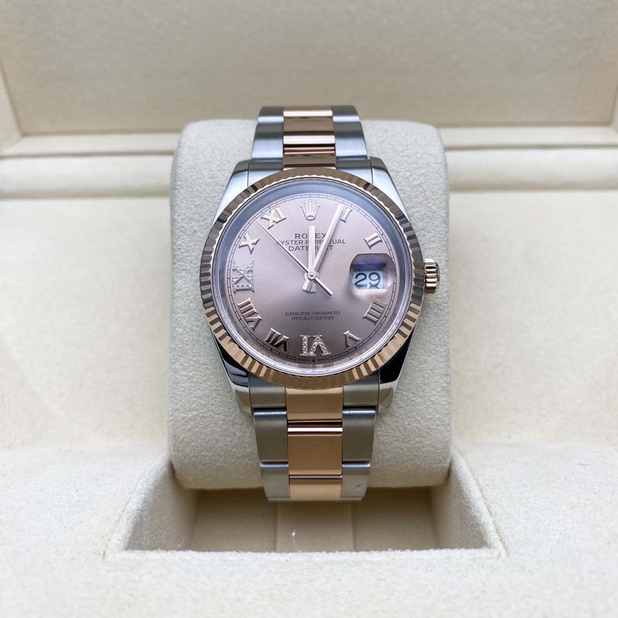 Rolex 1:1 Super Clone Datejust Rose Roman Numeral Dial Fluted Bezel 36mm 126231