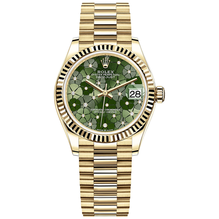 Rolex 1:1 Super Clone Datejust Olive Green Floral Motif Dial Fluted Bezel 31mm 278278