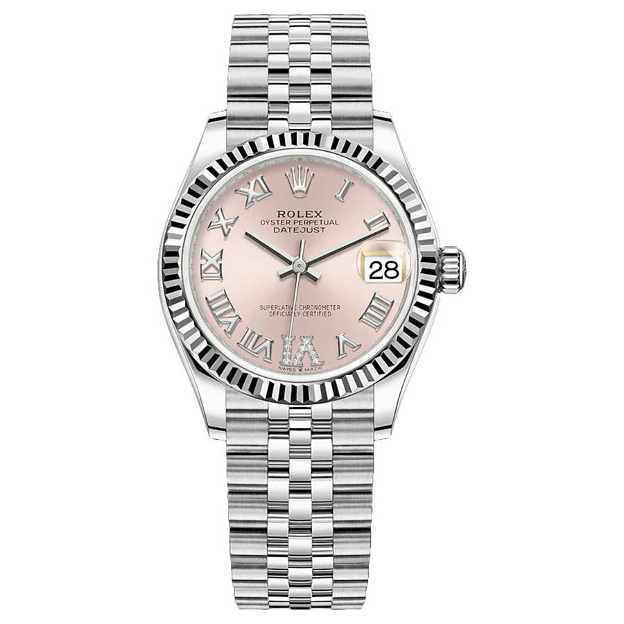 Rolex 1:1 Super Clone Datejust Pink Diamond Roman Numeral Dial Fluted Bezel 31mm 278274