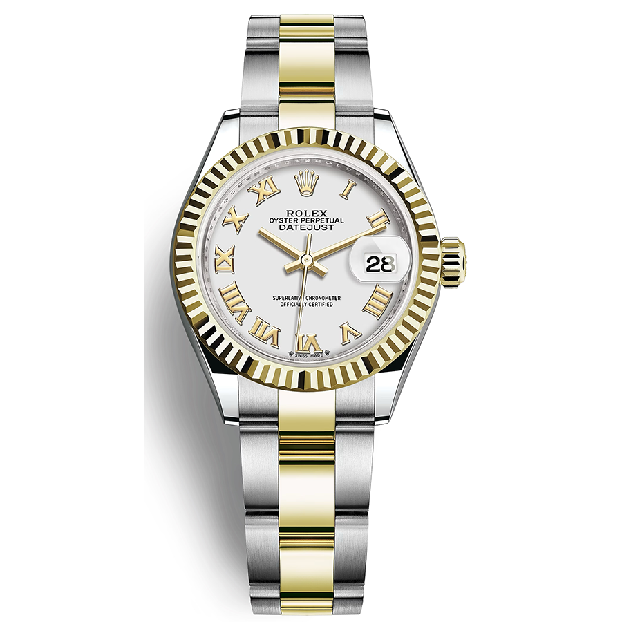 Rolex 1:1 Super Clone Lady-Datejust White Roman Numeral Dial Fluted Bezel 28mm 279173