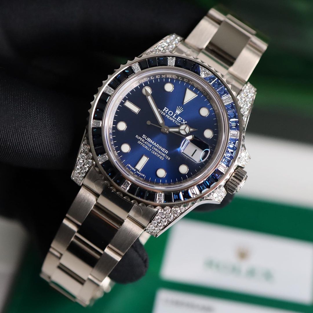 Rolex 1:1 Super Clone Submariner Date 116659 SABR 18K White Gold Diamonds Sapphires UNWORN