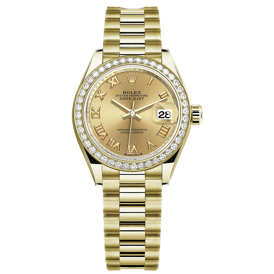 Rolex 1:1 Super Clone Lady-Datejust Champagne Roman Numeral Dial Diamond Bezel 28mm 279138RBR