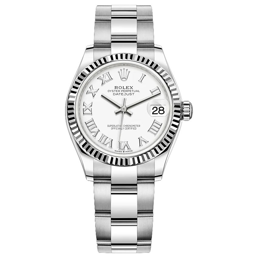 Rolex 1:1 Super Clone Datejust White Roman Numeral Dial Fluted Bezel 31mm 278274