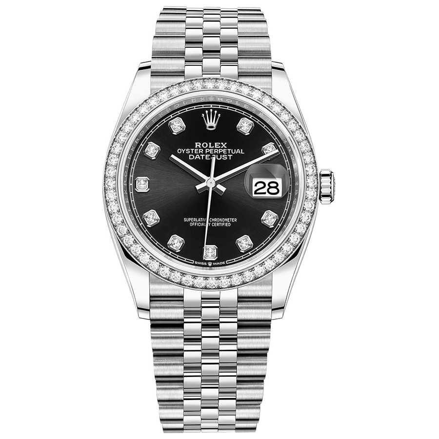 Rolex 1:1 Super Clone Datejust Black Diamond Dial Diamond Bezel 36mm 126284RBR