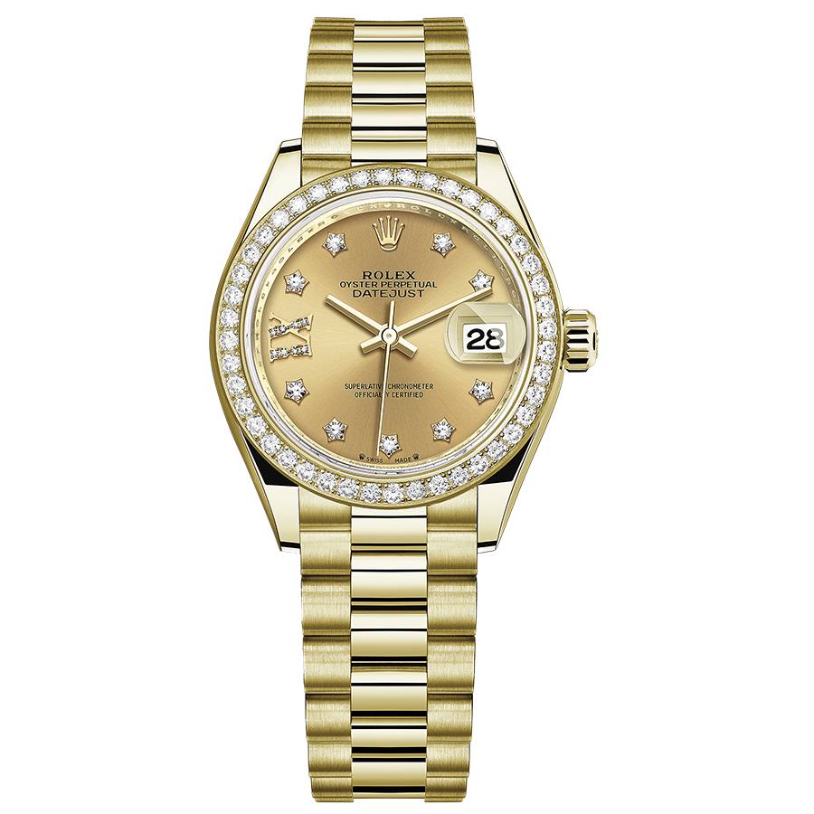 Rolex 1:1 Super Clone Lady-Datejust Champagne Diamond Star Dial Diamond Bezel 28mm 279138RBR