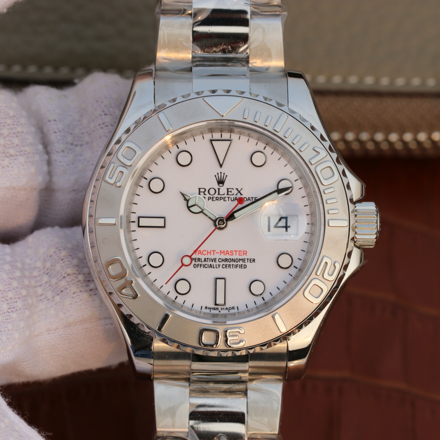 Rolex 1:1 Super Clone Yacht Master 1 Pure Silver ( Black & White Dial ) Stainless Steel 40mm
