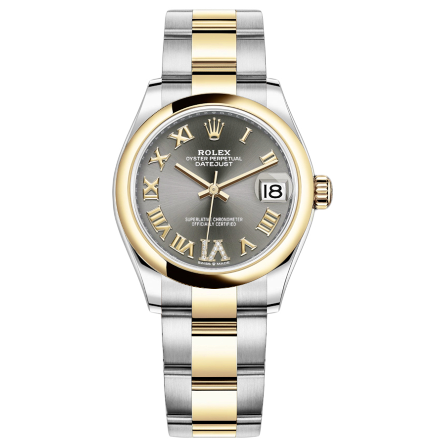 Rolex 1:1 Super Clone Datejust Dark Grey Diamond Roman Numeral Dial Domed Bezel 31mm 278243