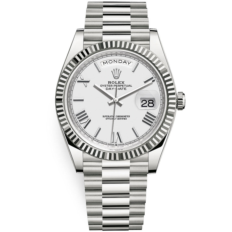 Rolex 1:1 Super Clone Day-Date 40 Presidential 228239 Fluted Bezel White Dial