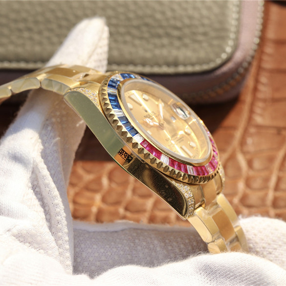 Rolex 1:1 Super Clone Submariner Golden Blue / Red Diamond Gold Dial 40mm