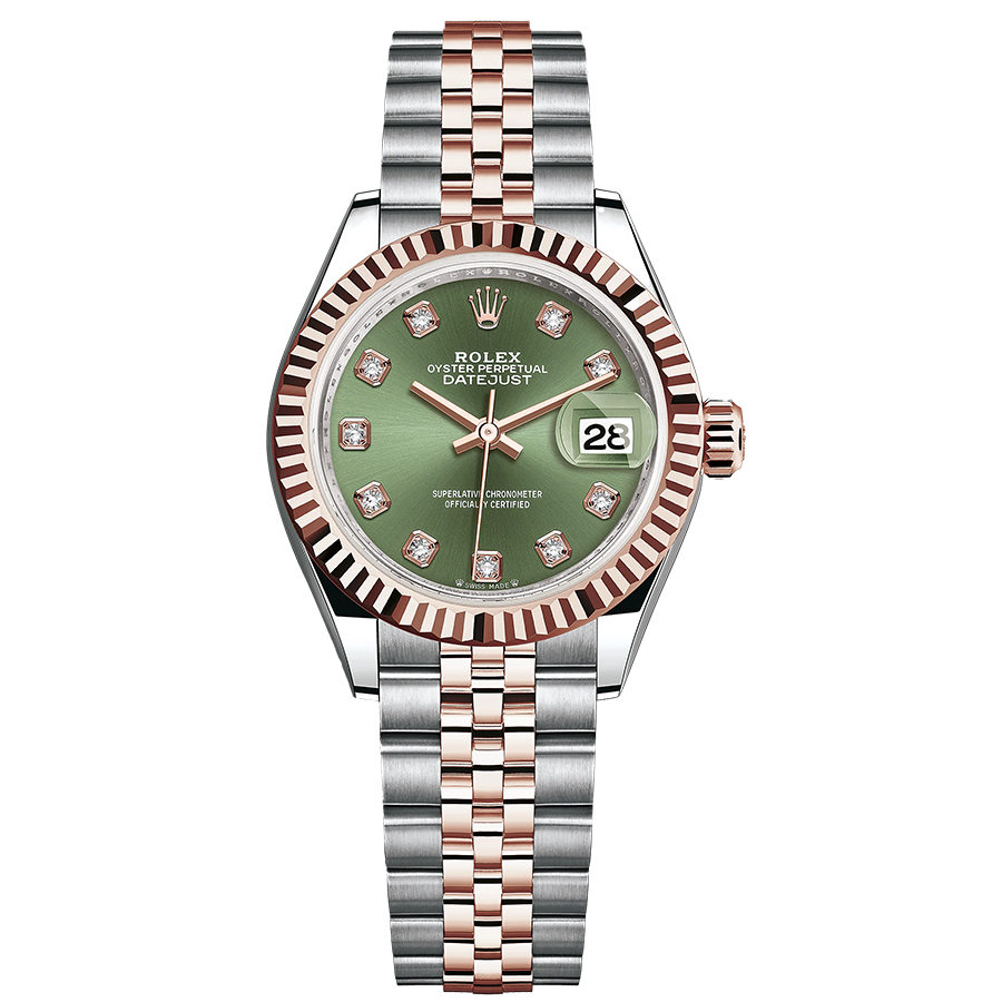 Rolex 1:1 Super Clone Lady-Datejust Olive-Green Diamond Dial Fluted Bezel 28mm 279171